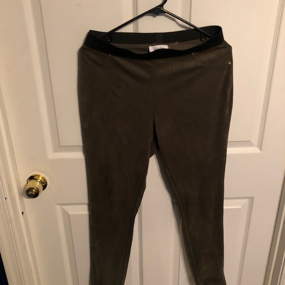 Calvin Klein Green Suede Leggings
